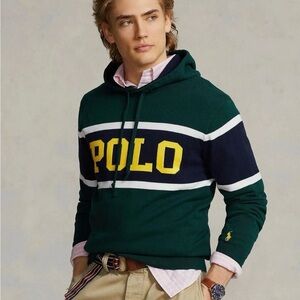 Polo Ralph Lauren Men’s Large Dark Green Hoodie with Yellow Logo EUC